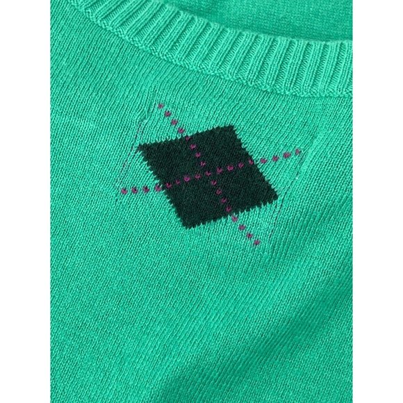 Old Navy Women's Green Knit Long Sleeve Sweater Argyle Scoop Neck Size M - Picture 9 of 10